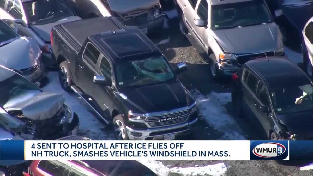4 sent to hospital after ice flies off NH truck, smashes vehicle's ...