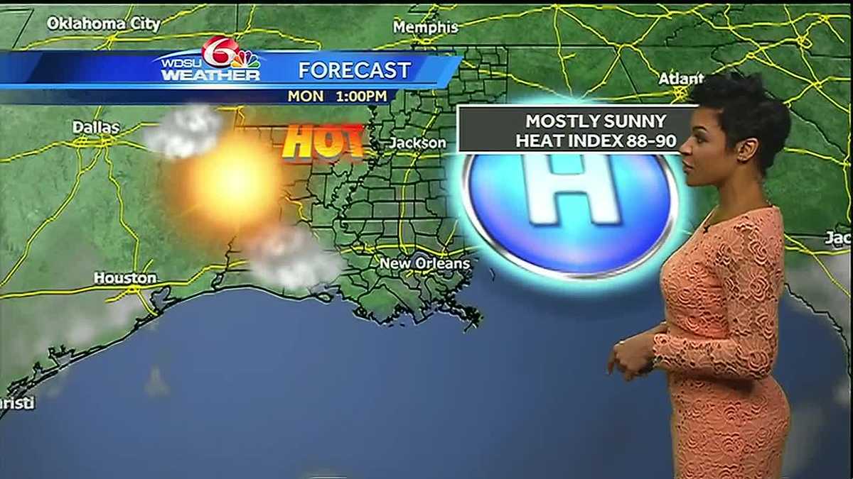 Monday Heat index near 90, spotty showers lateweek
