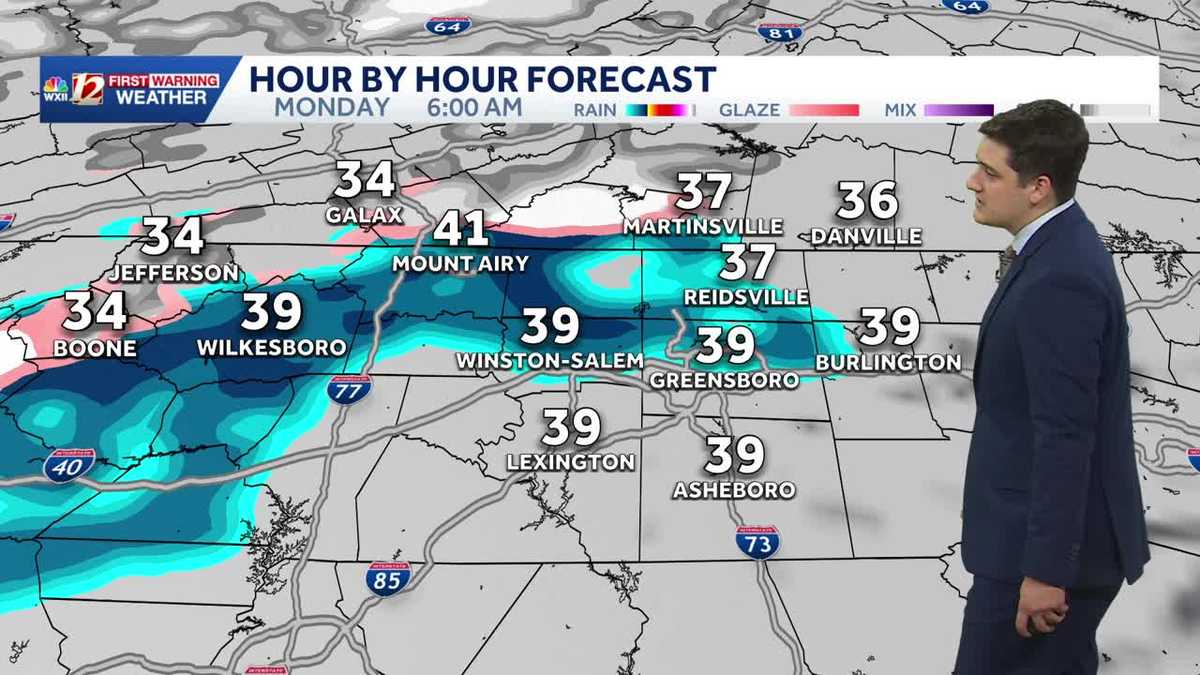 Dry Sunday, rain and snow possible in the Piedmont tomorrow