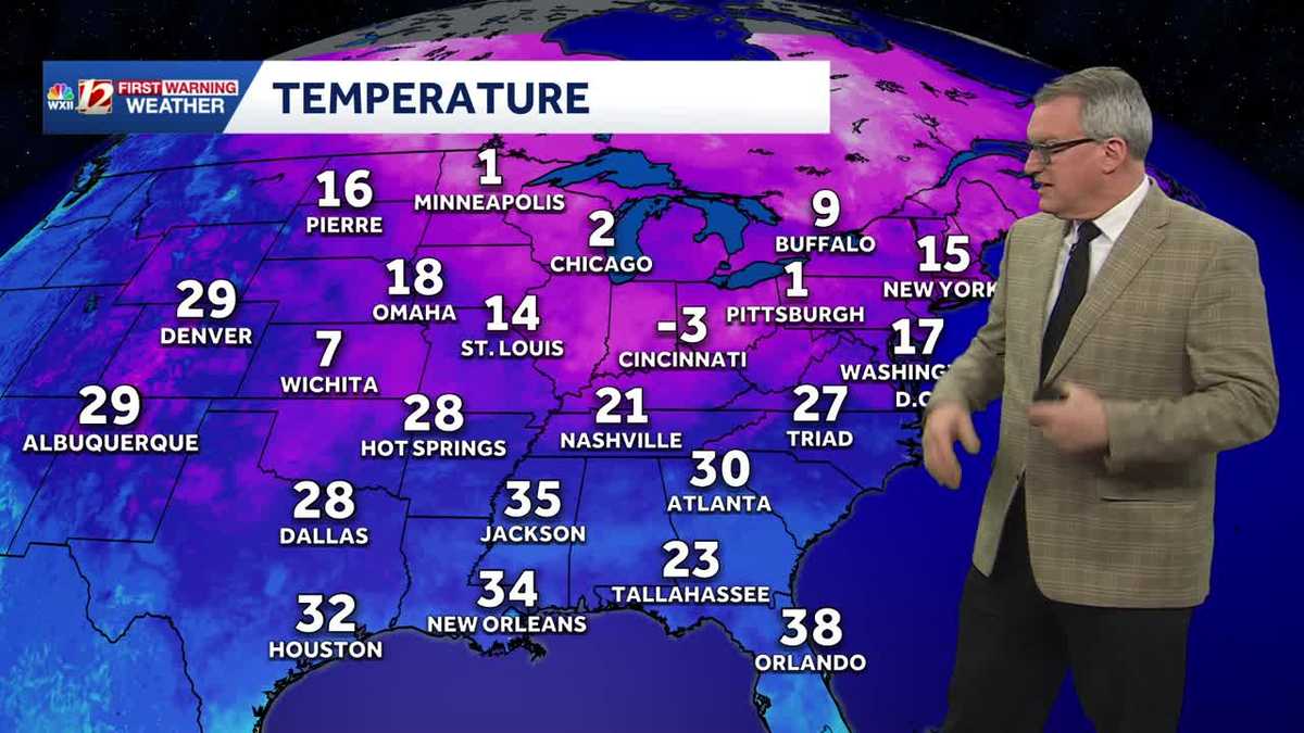 Freezing Wednesday with increasing snow chance in North Carolina