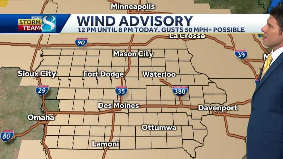 Wind advisory in place with 50 mph gusts possible
