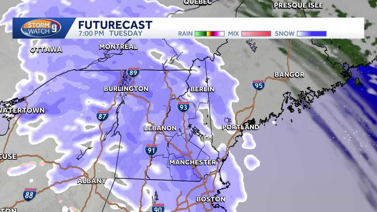 New Hampshire hourly timeline: Track snow Tuesday