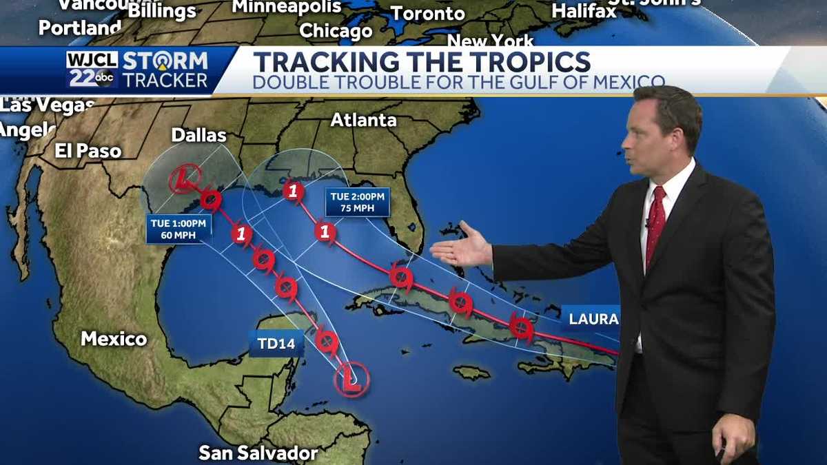Two tropical systems moving towards the Gulf of Mexico