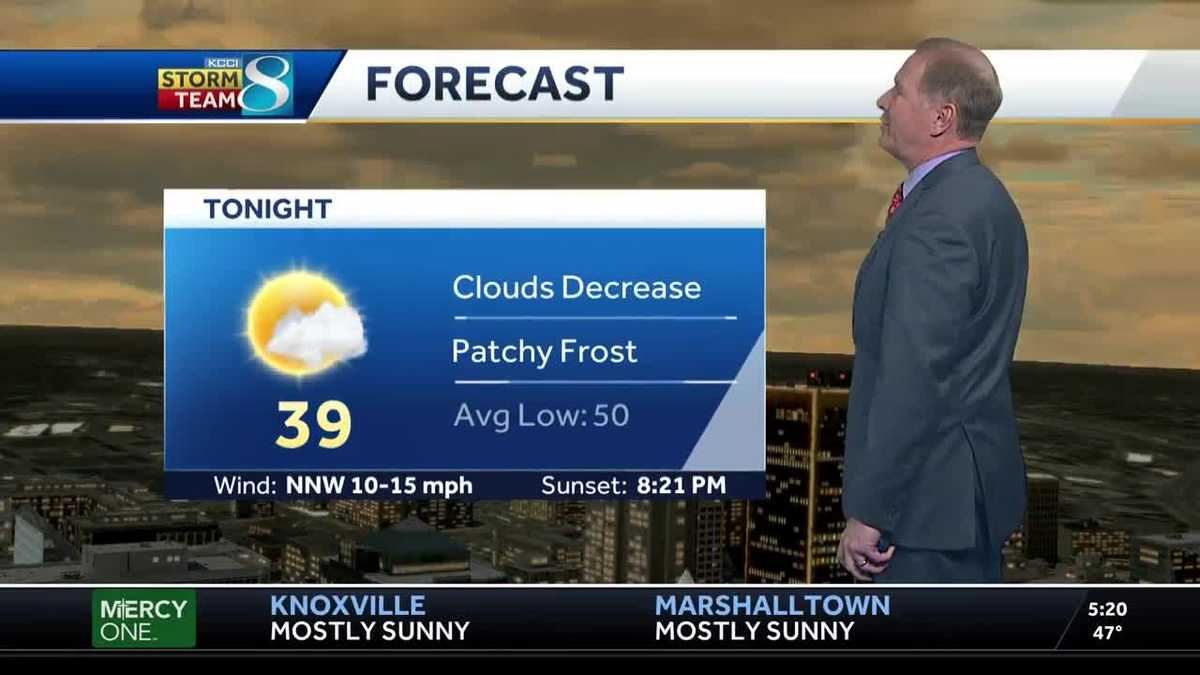 Temperatures drop below 40 degrees, frost possible