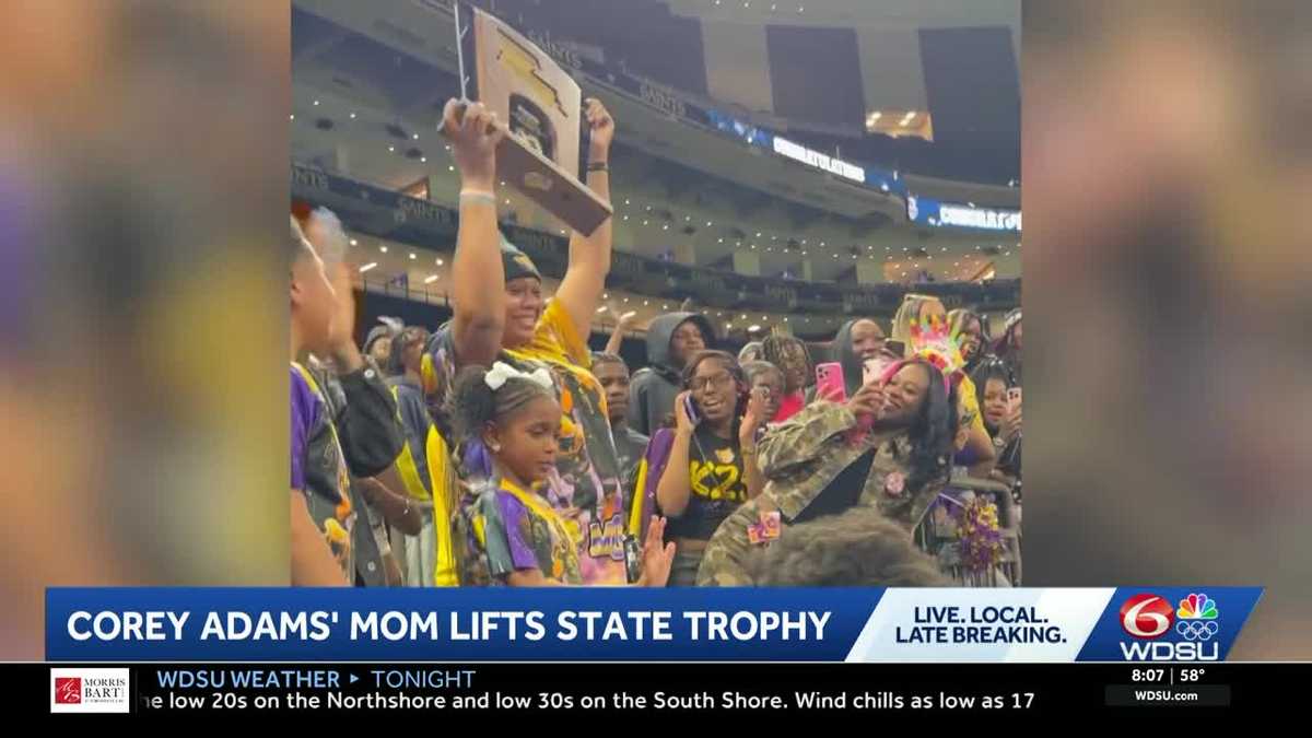 Edna Karr brings championship trophy to mother of Corey Adams; former Karr player killed