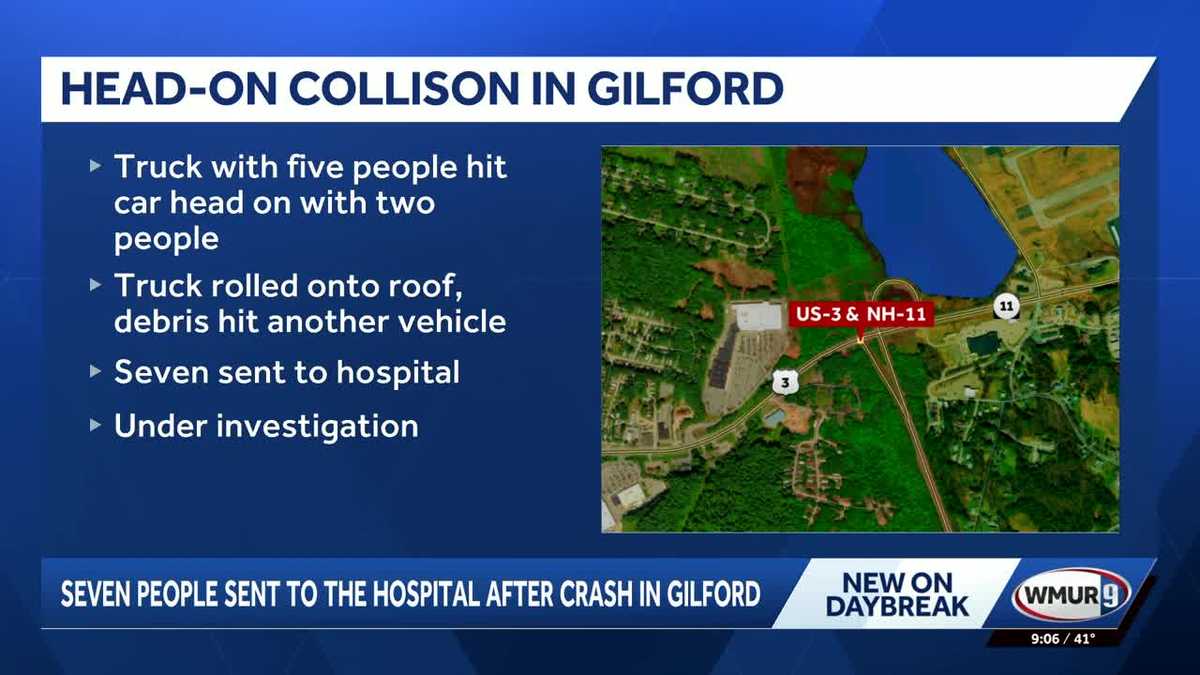 Seven people sent to the hospital after head-on crash in Gilford
