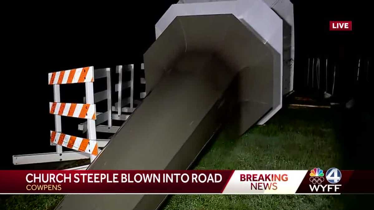 Severe weather blows church steeple into the road in Cowpens, NWS