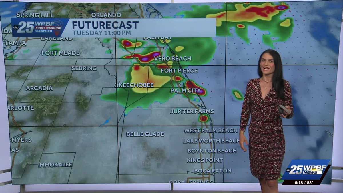 Scattered storms each day with highs feeling like 100s