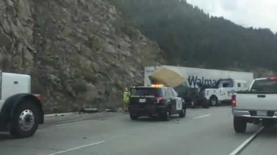 Jackknifed big rig crash slows traffic on I-80 at Donner