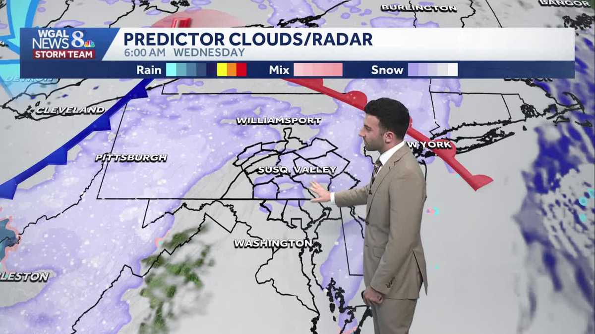 Breezy & chilly Tuesday, light snow tonight in south-central Pennsylvania