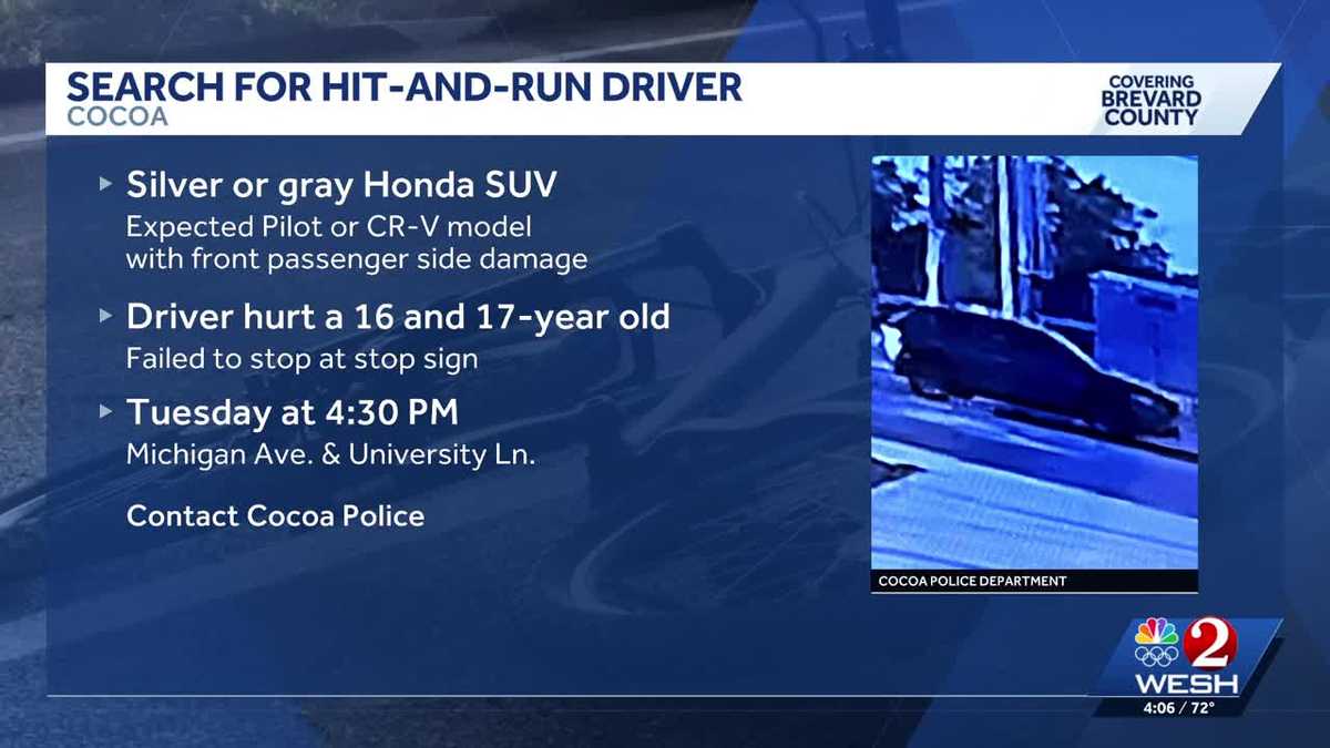 Cocoa police seek driver in hit-and-run involving teens on e-bikes