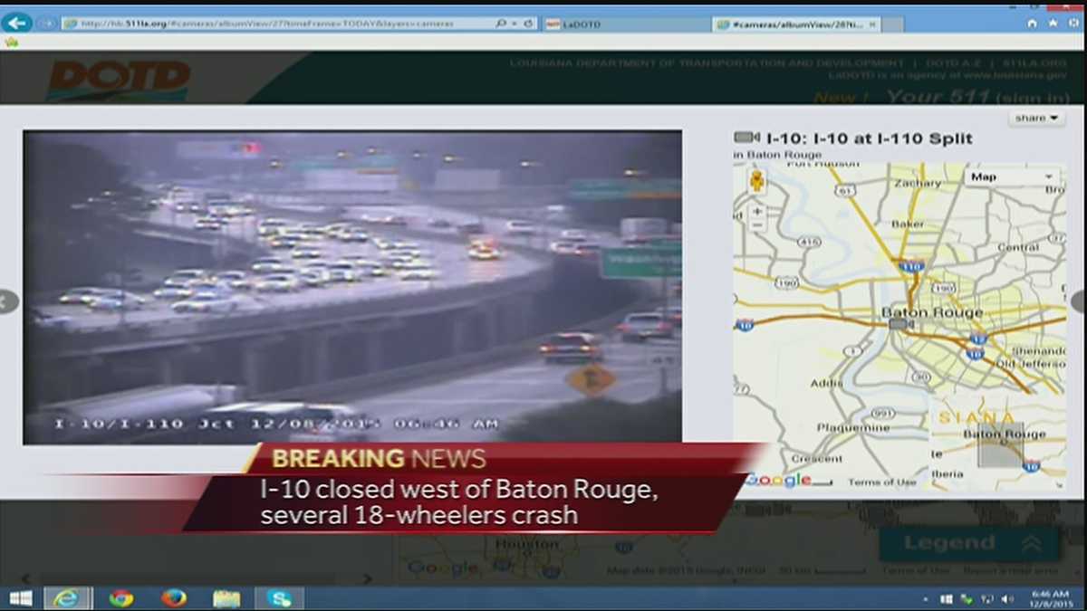 I-10 closed west of Baton Rouge, several 18-wheelers crash