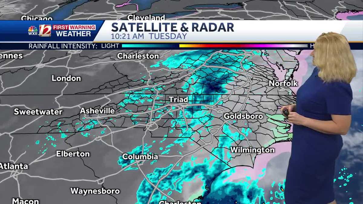 Breezy Tuesday in North Carolina, rain ending and sun returning