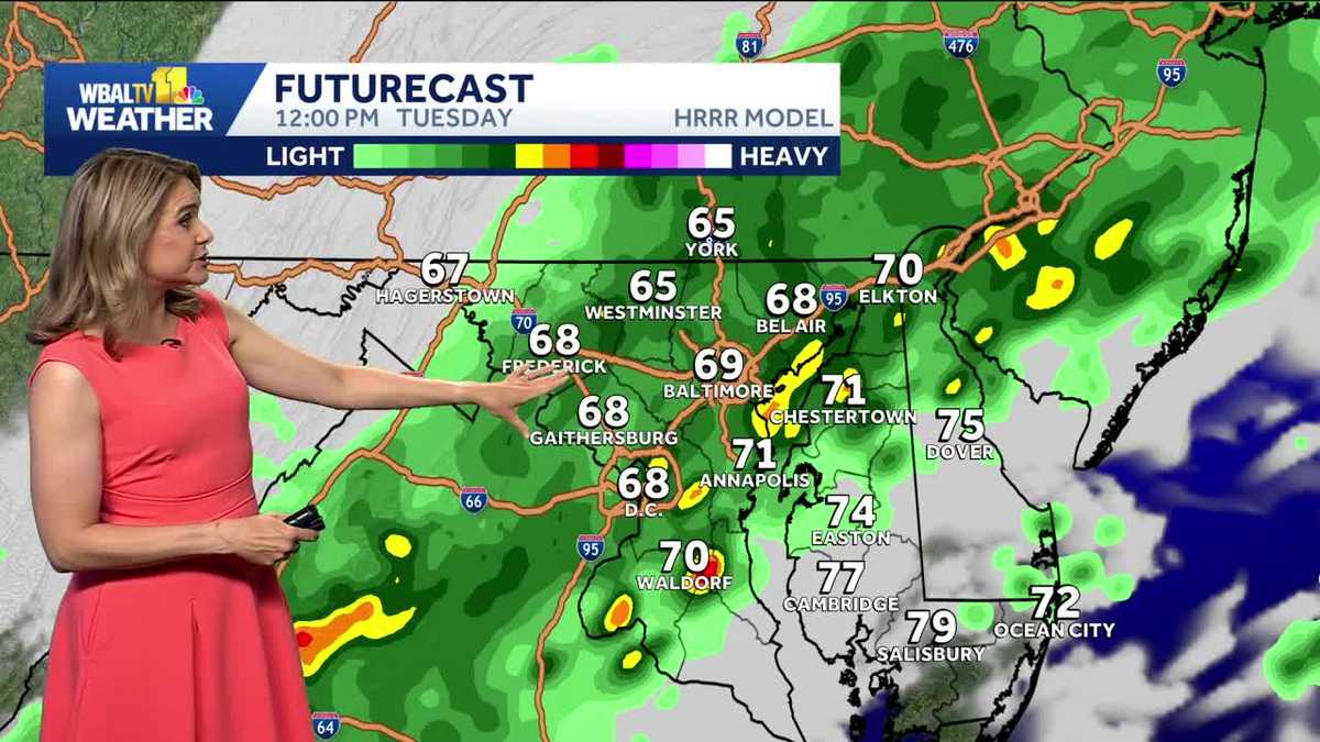 Rain showers continue Tuesday in the Baltimore area