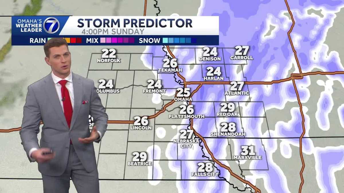 Cold and windy with falling snow in Omaha