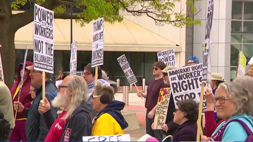 Protesters rally in Des Moines on May Day, raising concerns over economy and federal policies