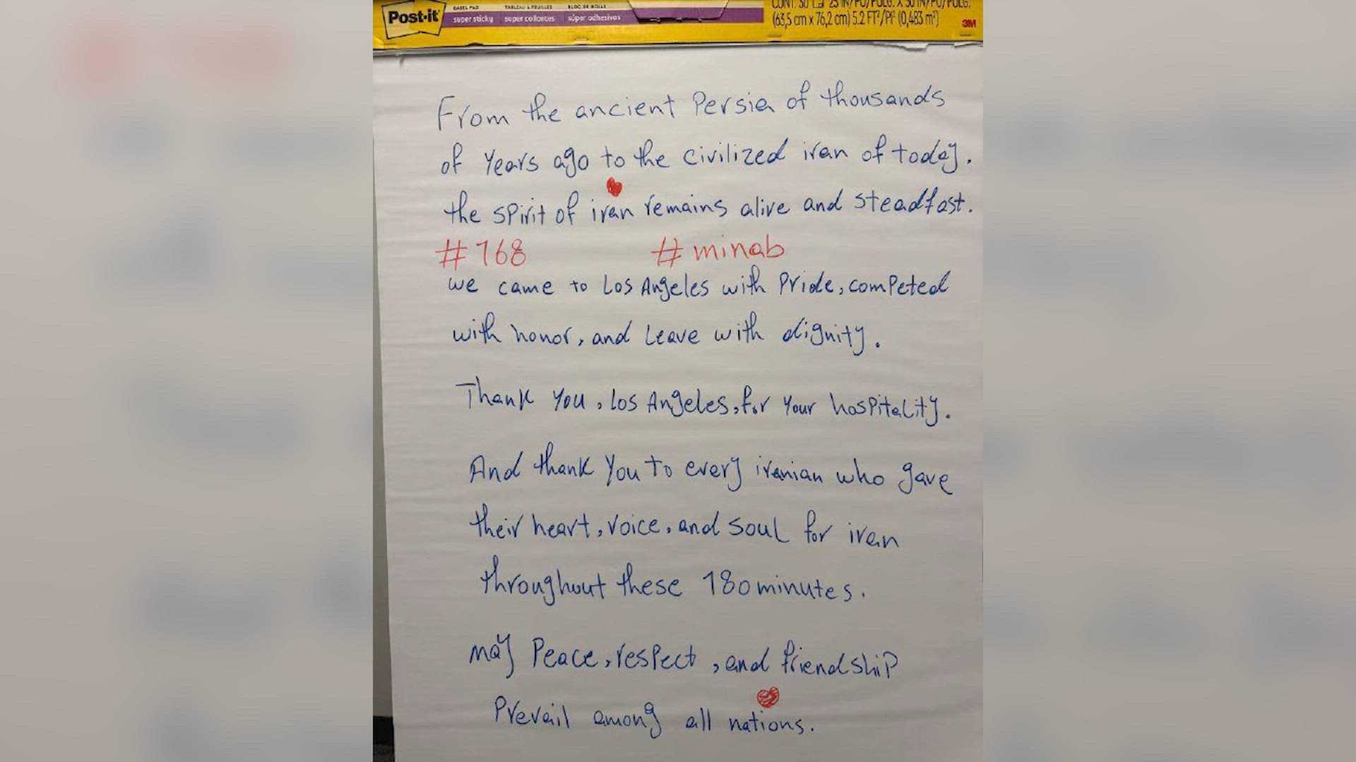Iran's soccer team leaves note in locker room thanking LA for hospitality