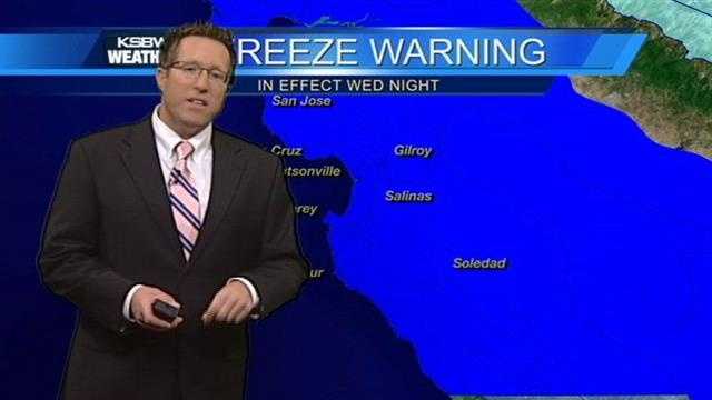 Freeze warning in effect for Central Coast Wednesday