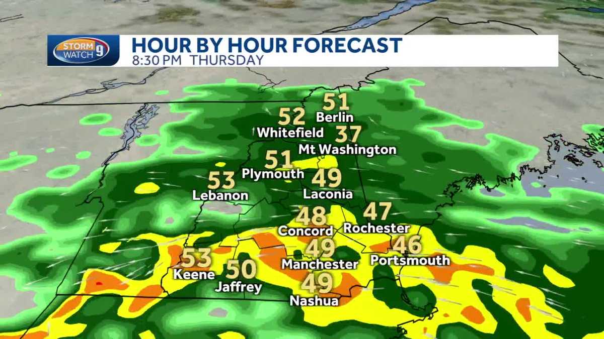 NH weather forecast Rain, heavy at times, moving through