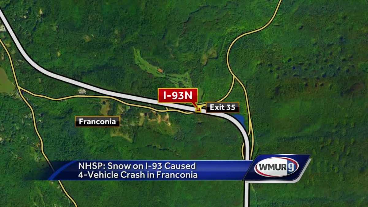 NHSP Snow on Interstate 93 caused 4vehicle crash in Franconia