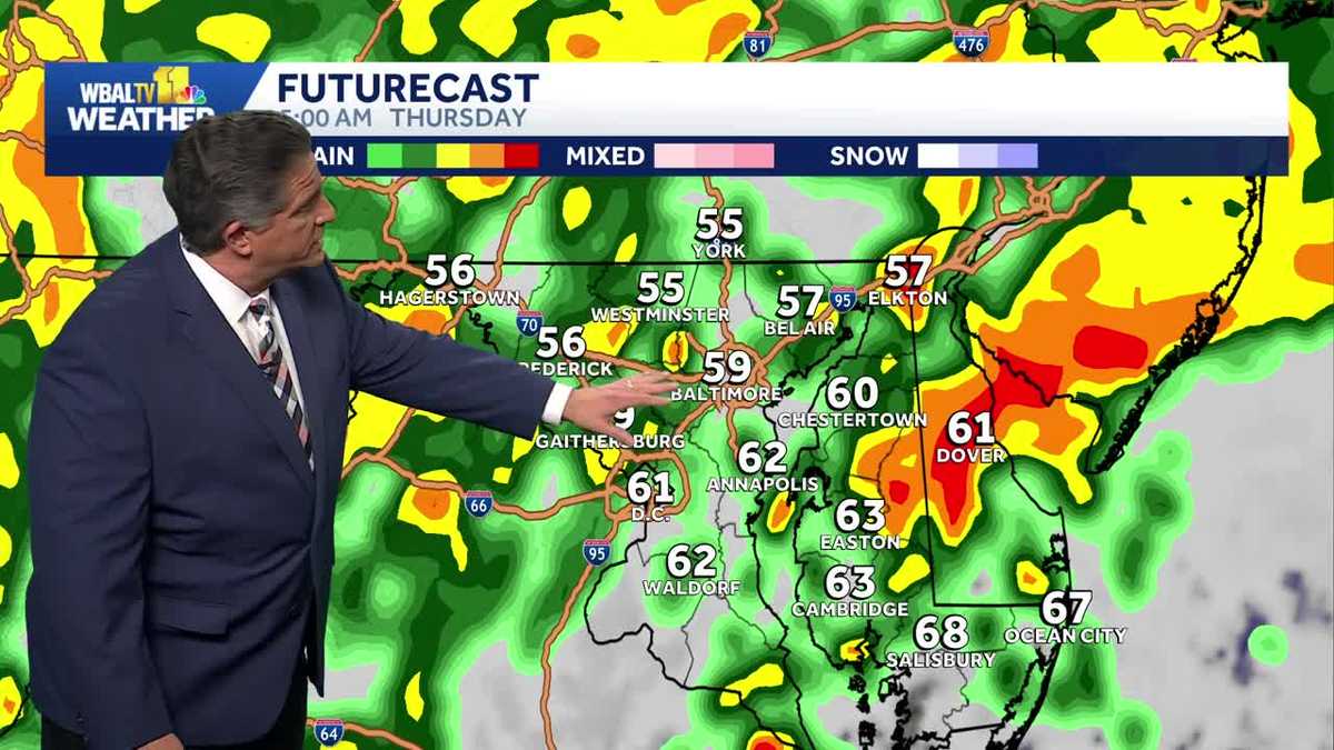 Impact Weather for Maryland with heavy rain and strong thunderstorms possible