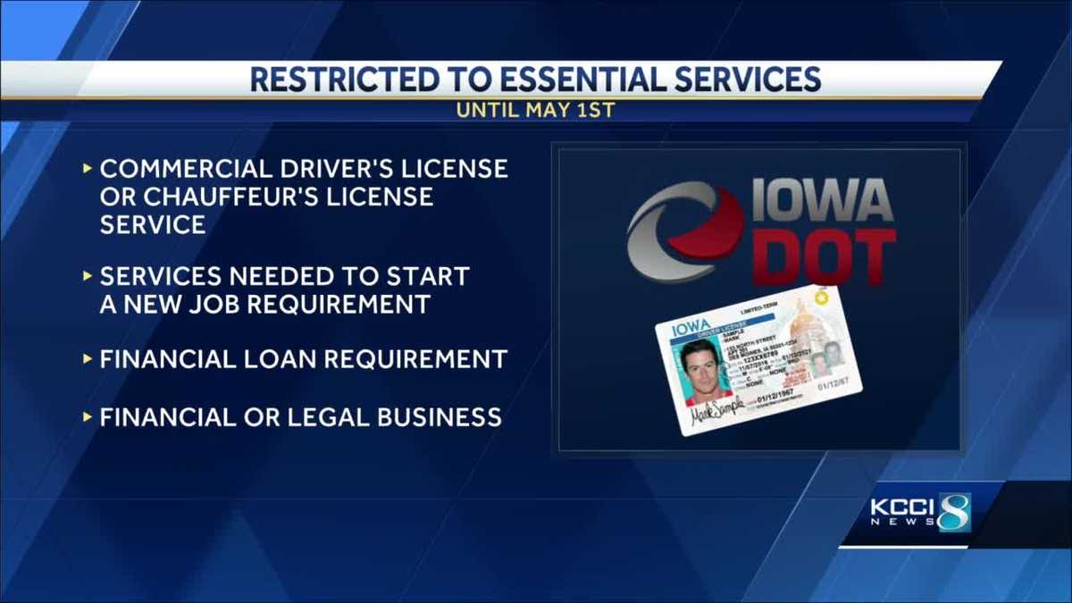 Iowa DOT limiting appointments to essential services only
