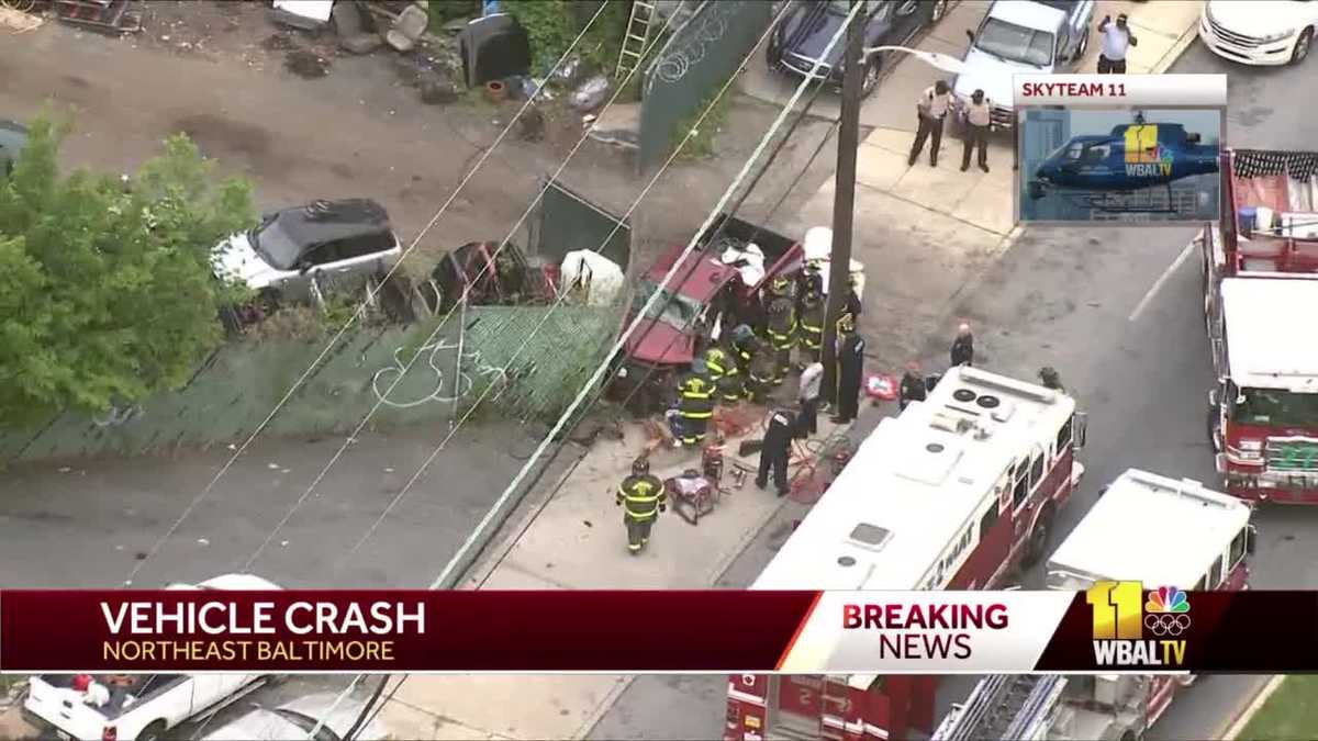 Crews respond to vehicle crash in NE Baltimore