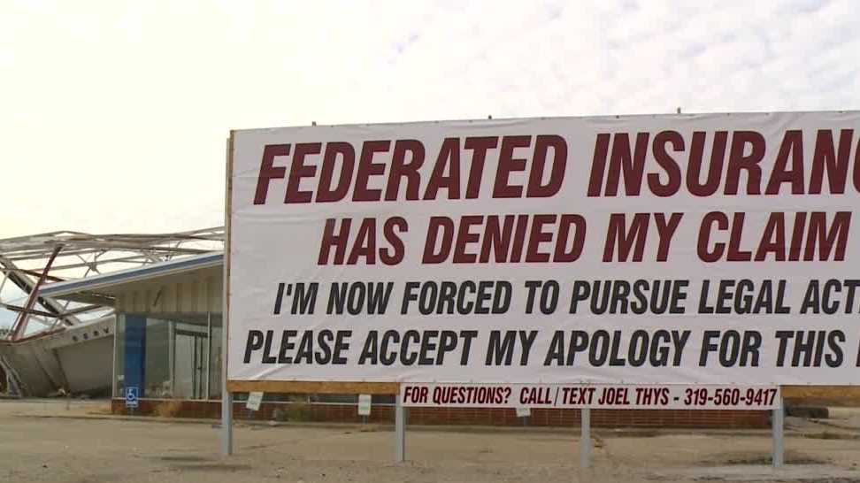 Business owner puts up giant sign after insurance won't cover derecho ...