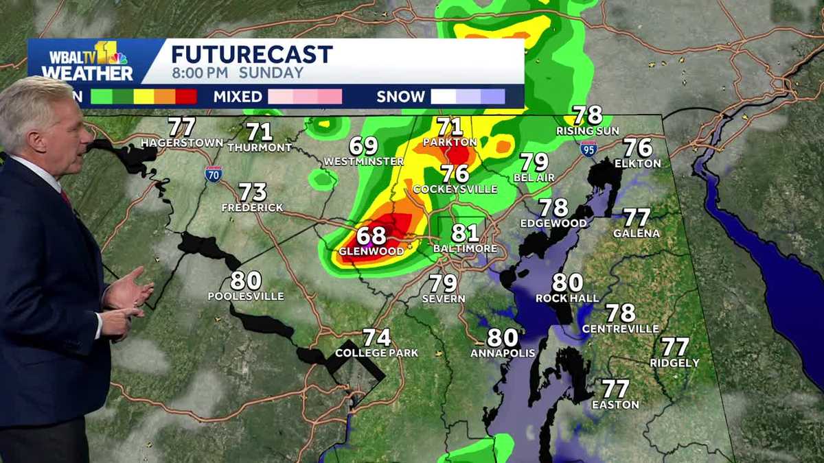 Timeline for storms by dinnertime Sunday in Baltimore