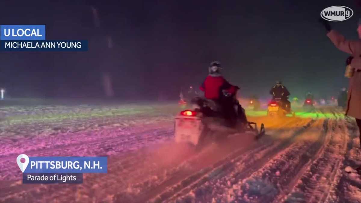 Snowmobilers join Parade of Lights in Pittsburg, NH