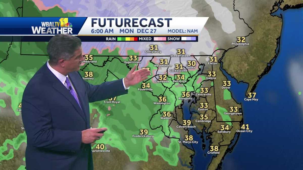 Few slick spots north of Baltimore possible Monday morning