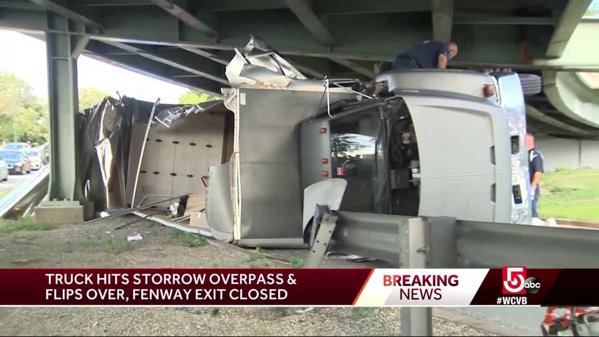 Moving truck hits Storrow Drive overpass and flips over