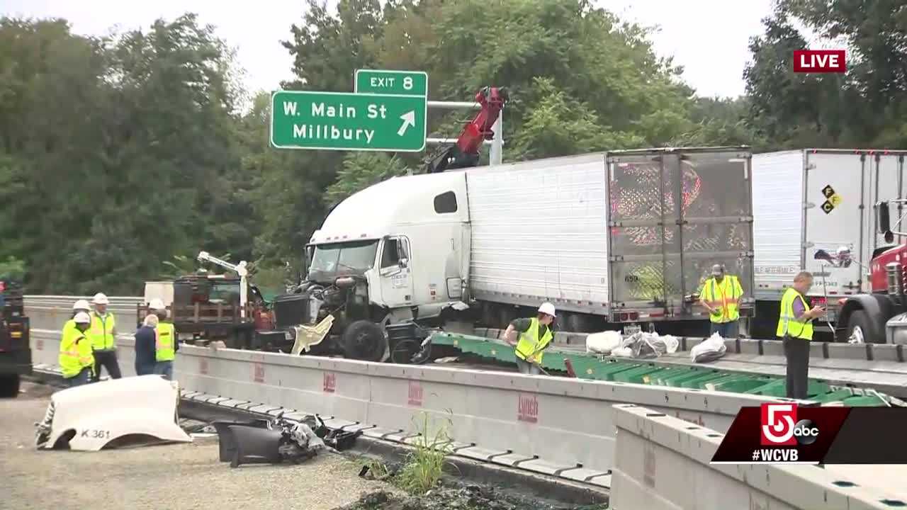 Multivehicle Tractor-trailer Crash Shuts Down Highway