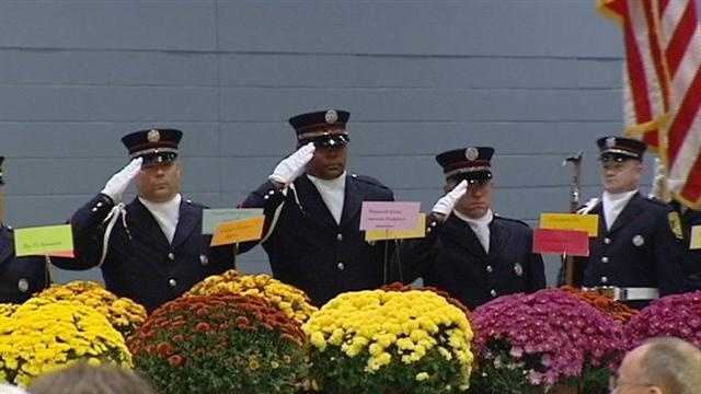 Firefighters pause to remember fallen comrades