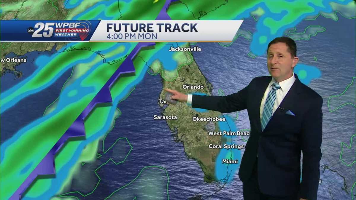 A cold front and scattered rain