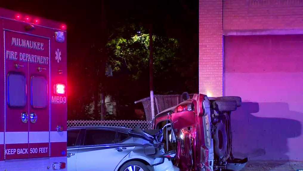 Car rolls over on its side in multi-vehicle accident in Milwaukee