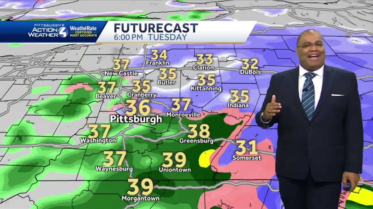 A dry start to Tuesday before rain, snow arrives