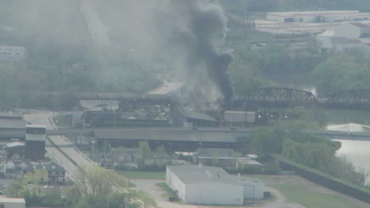 WATCH: Fire at Newport recycling plant caught on WLWT tower camera