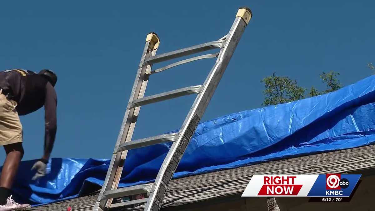 Volunteer crew helps KCK homeowner cover roof, others still need storm repair help