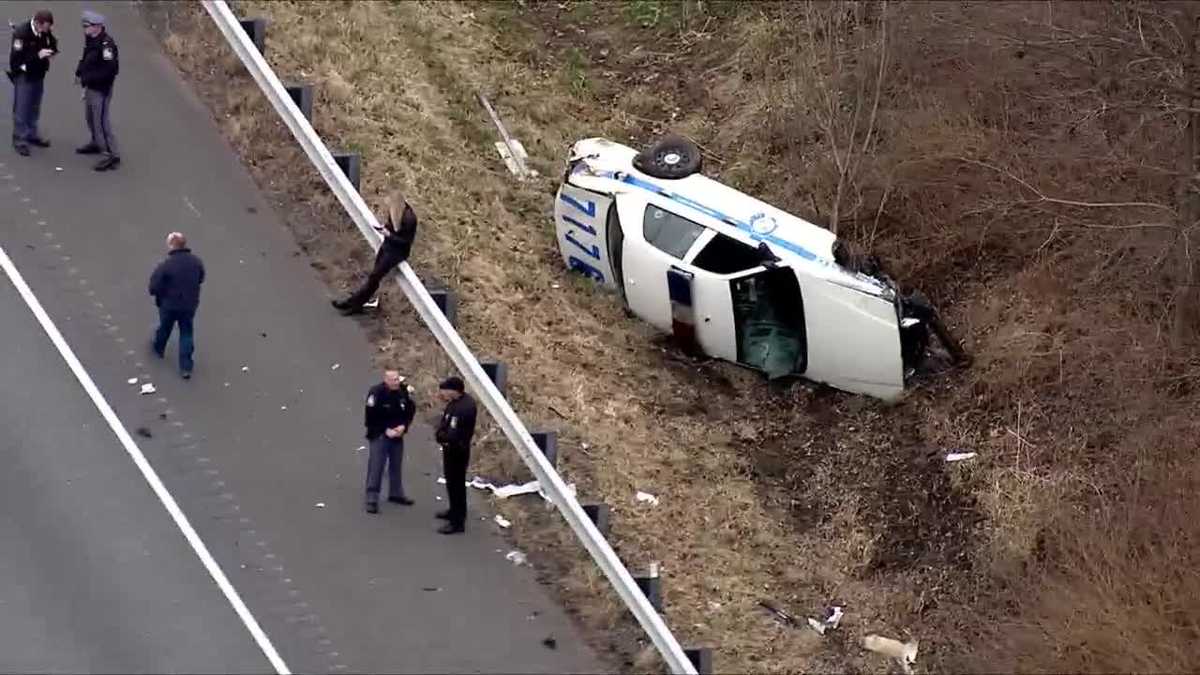 Baltimore County police car flips onto side in crash on I83