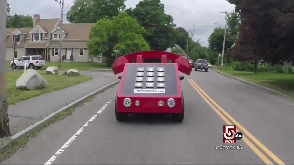 Cruising the streets in the giant telephone car