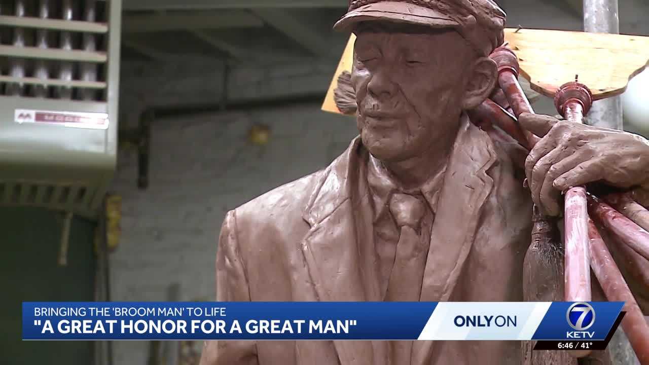 Bronze statue to honor the 'Broom Man' in Omaha's Midtown Crossing