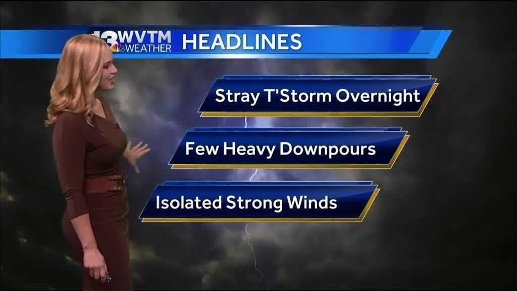 Mild overnight temperatures with a few showers