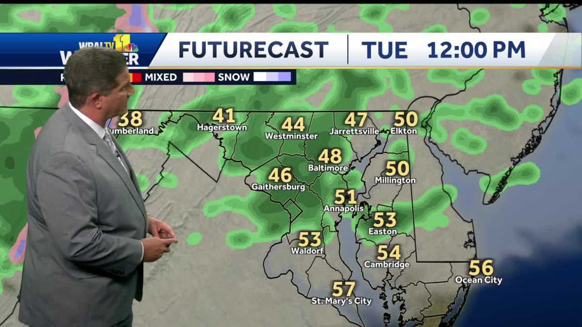 Cooler conditions in Maryland with scattered showers