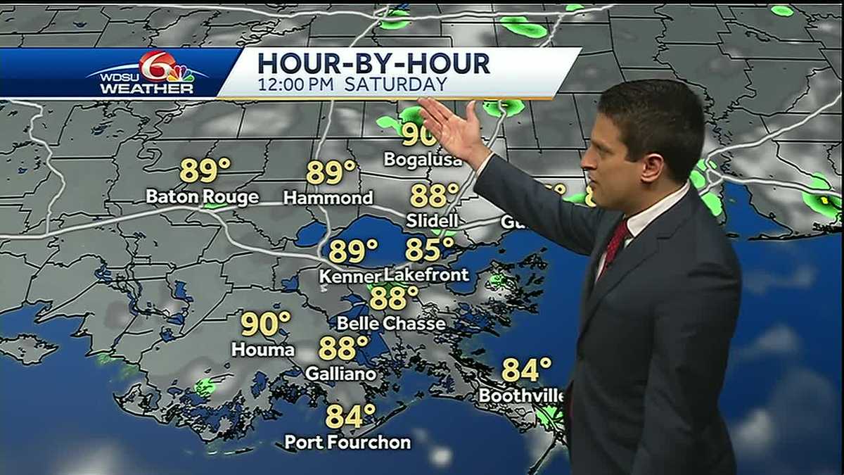 Hot and humid weekend with spotty showers