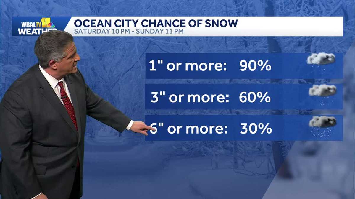 Snow more likely for Ocean City than Baltimore this weekend