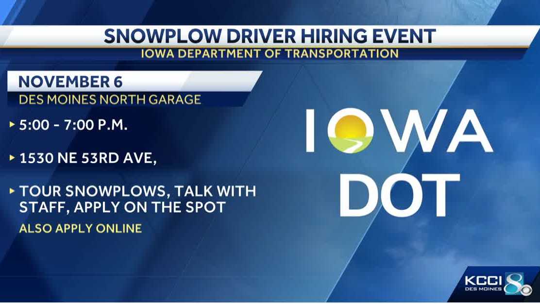 Iowa DOT to host hiring event for snowplow drivers in Des Moines
