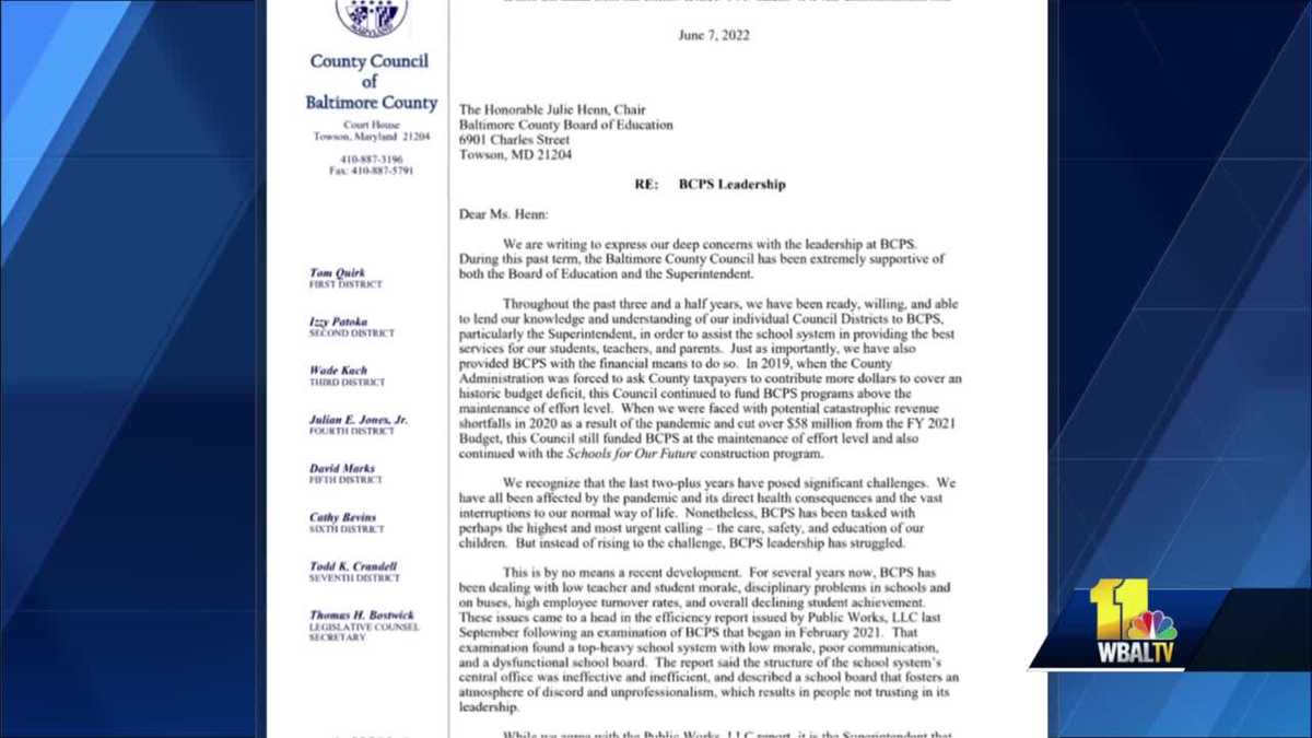 BCPS superintendent issues statement, letter in response to County Council