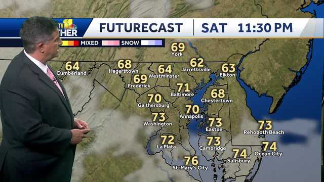 Warm weekend, small chance of showers Sunday