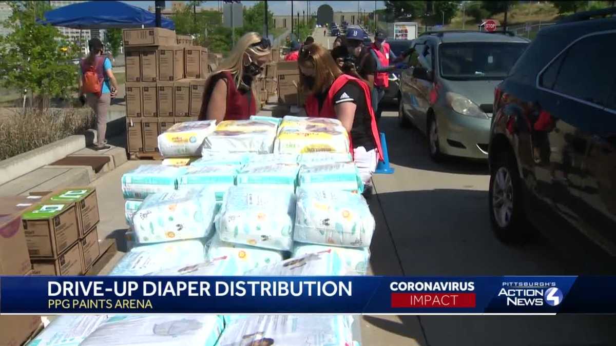 Driveup diaper distribution held outside PPG Paints Arena in Pittsburgh